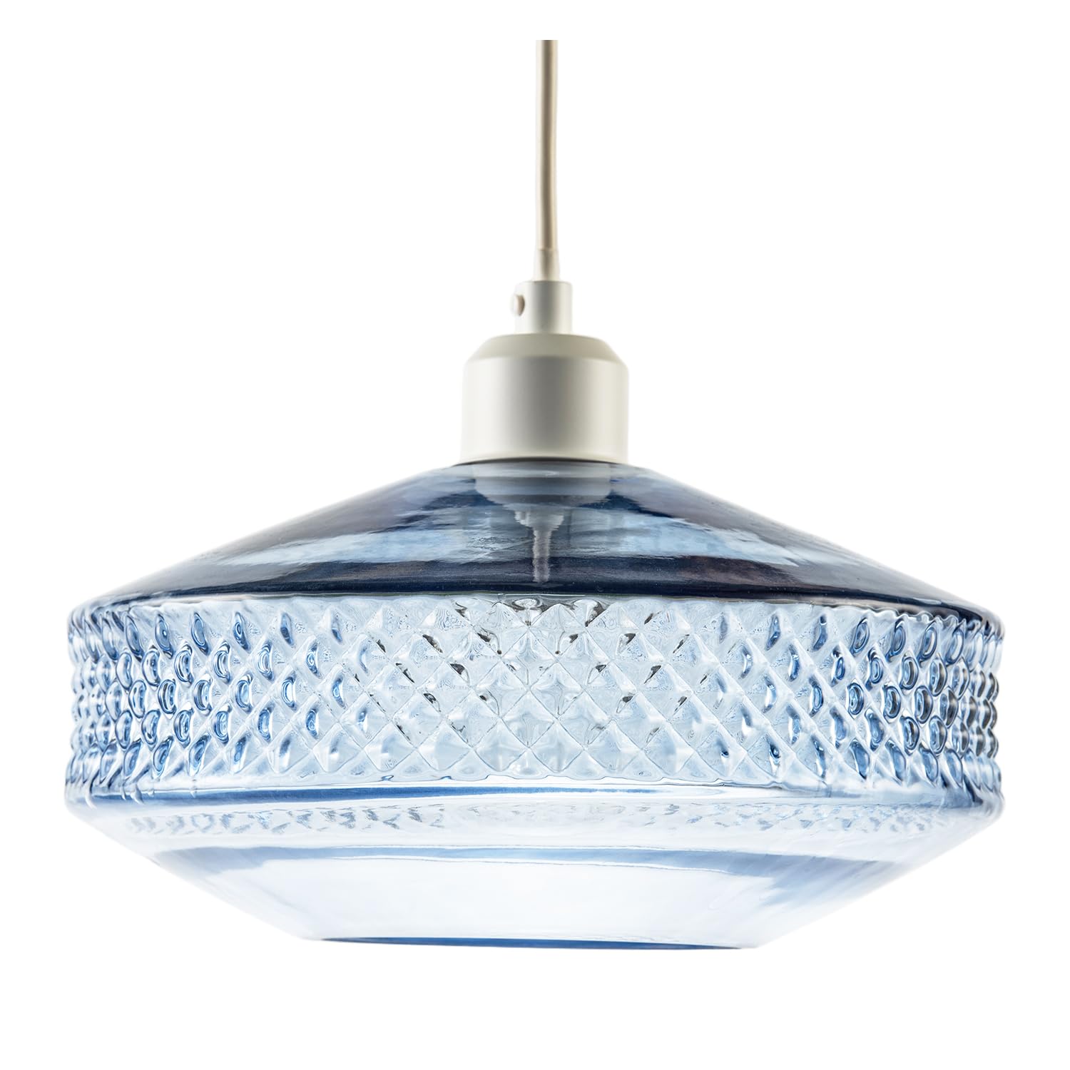 Contemporary Blue Glass Ceiling Pendant Lighting Shade with Strip of 3D Shaped Diamonds | 25cm x 14cm | E27 Bulb Holder by Happy Homewares
