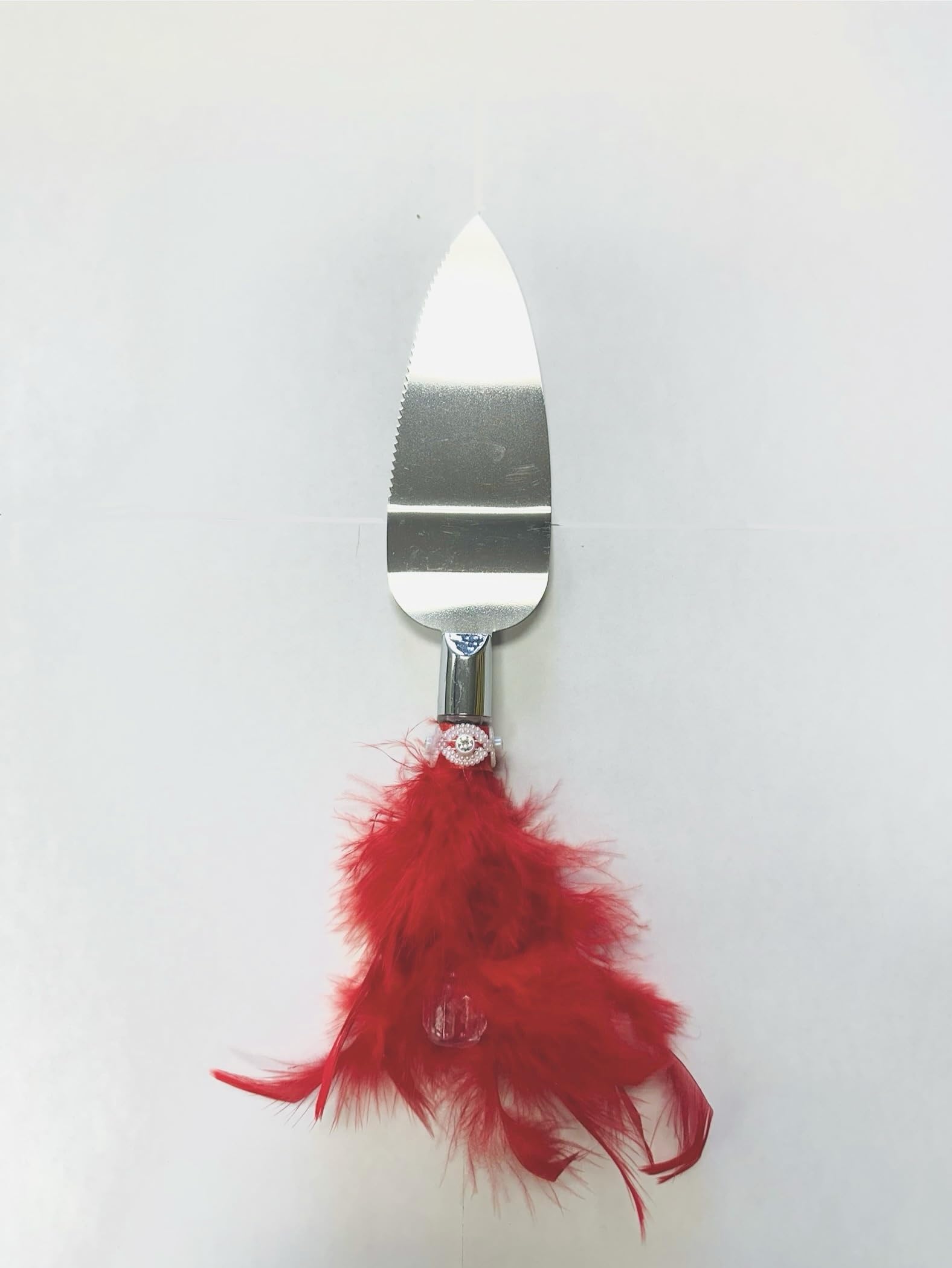 Abbie Home Wedding Cake Knife and Server Set - Red Feather Dress Black Suit Rhinestone Decorated Stainless Steel Cake Tools, Set of 2