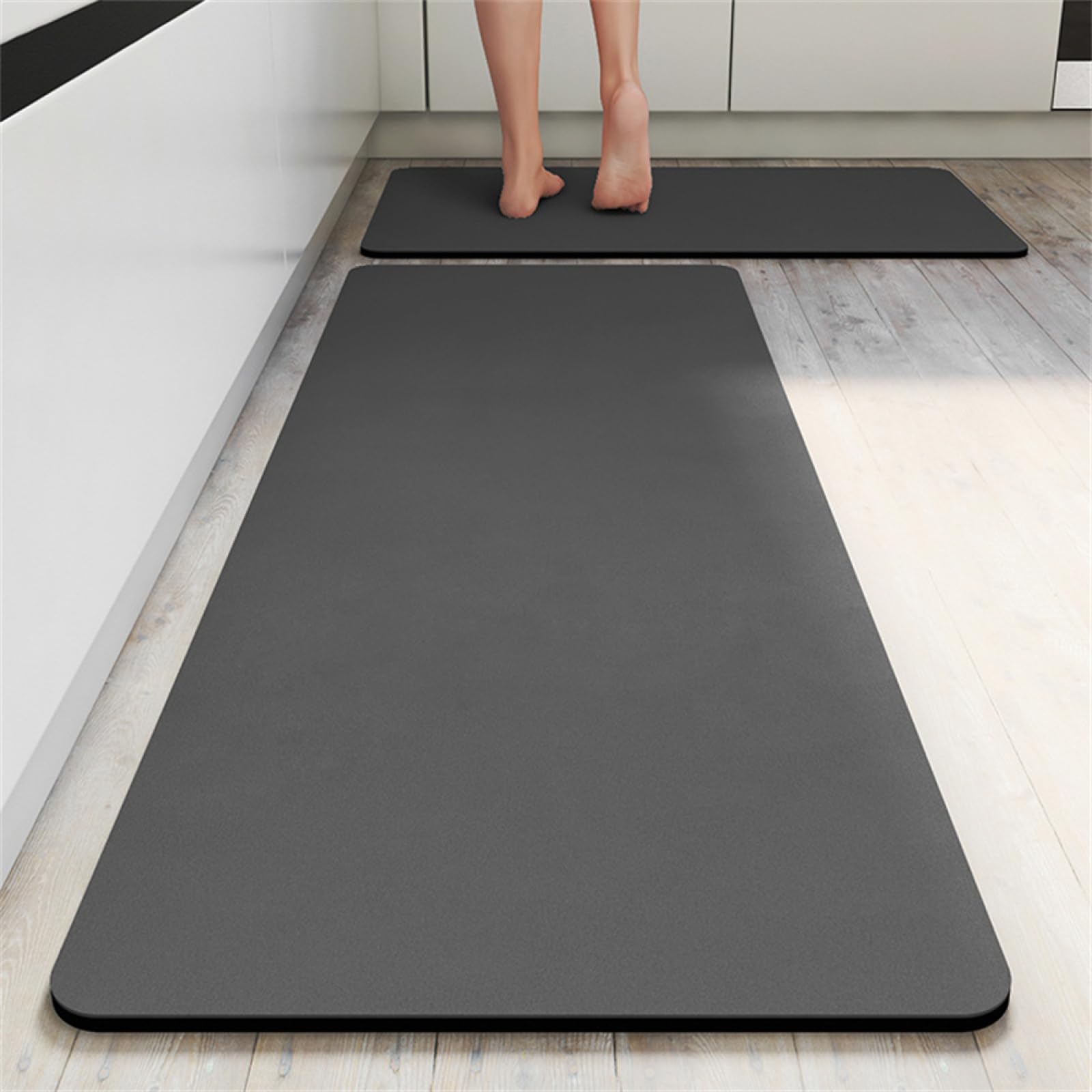 Tapis de cuisine antidérapant anthracite lot de 2 format 45x120cm et 45x70cm pour sol lavable