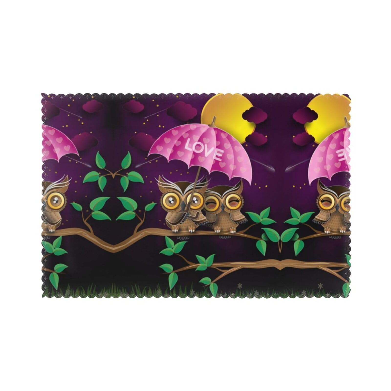 YYHWHJDE Owl Prints Placemats Set of 6 12x18in - Heavy-Duty Polyester Table Layers Built for Lasting Performance