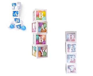 Party Crave BABY Balloon Box (Paper - Cardstock) for Baby Shower/1st Birthday/Naming Ceremony/Half/2nd & 3rd Bday/Party Supplies (4 Pieces in 1 Set) (White)