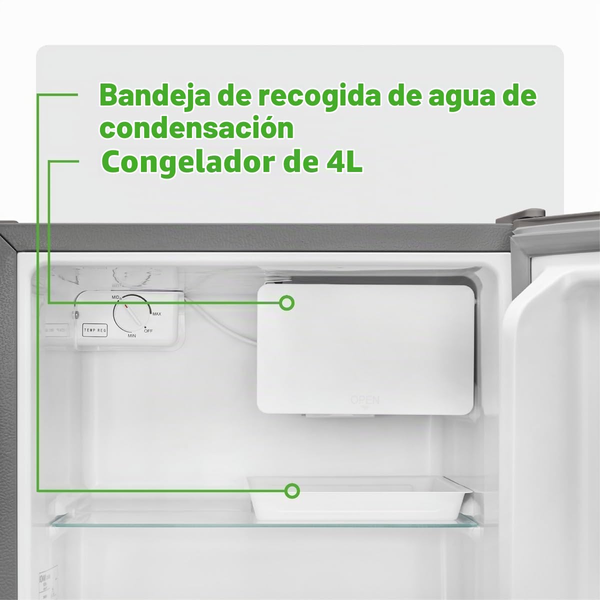 Bomann KB7245 Mini Frigorífico 45 Litros con Congelador 4 L, Minibar Silencioso, Regulador de Temperatura, Nevera Combi Pequeña, Puerta Reversible, Camping, Oficina, Eficiencia Energética E, Inox