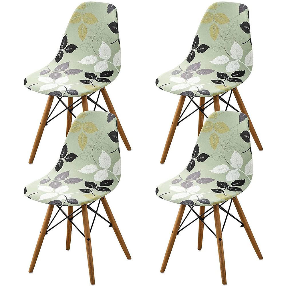 Highdi Spring Leaves Scandinavian Dining Chair Covers, Stretch Nordic Style Universal Armless Chair Slipcovers Shell Chairs Covers Removable Washable For Kitchen, Bedroom, Living Room (,4 Pcs)