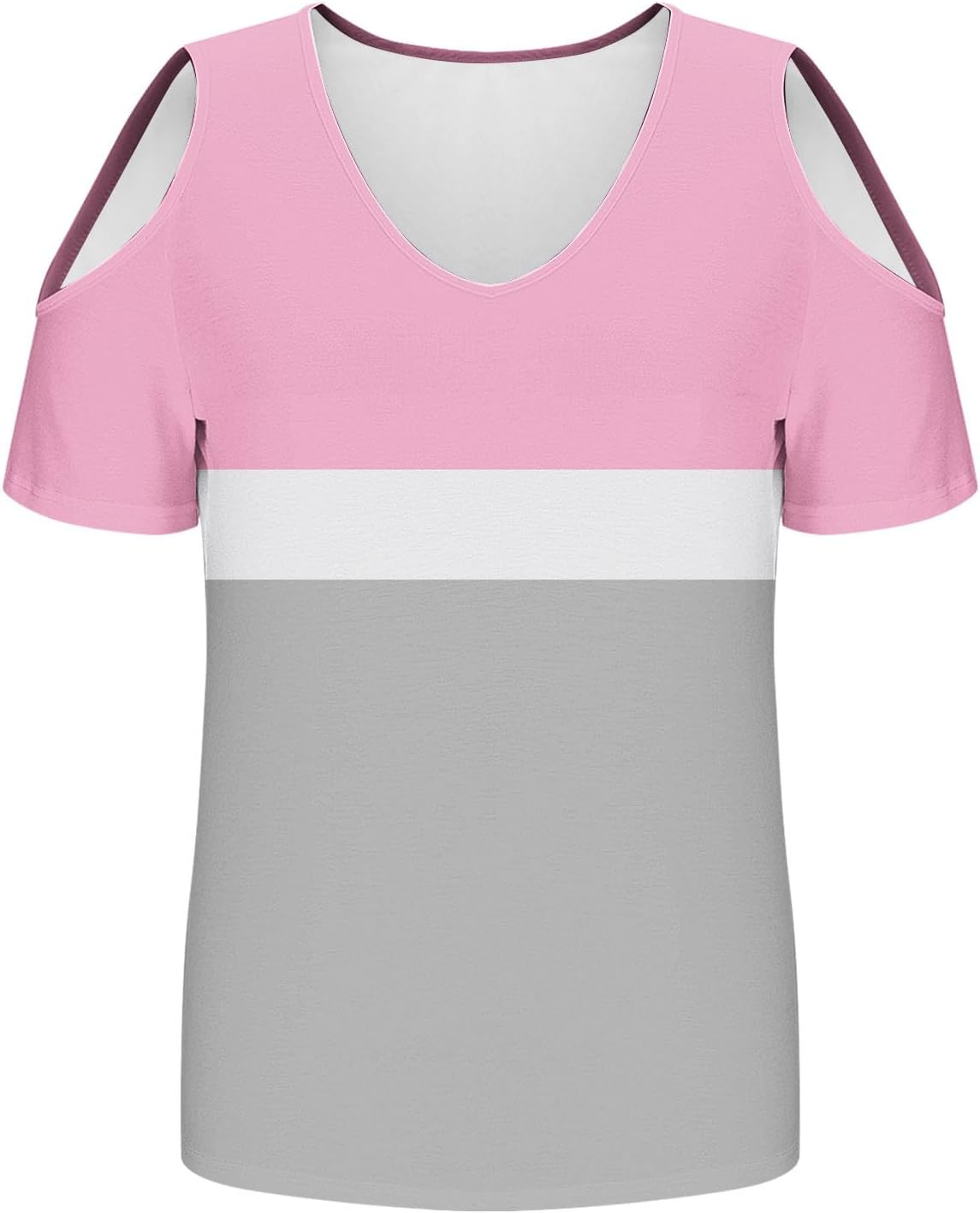 Womens Color Block Shirt Tops Fashion V Neck Cold Shoulder T-Shirts Casual Summer Fashionable Versatile Blouse Top