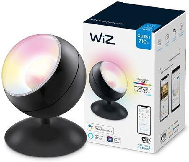 WiZ Quest Smart LED Light Projector WiFi Switchable Matte Black Dimmable 64,000 White Shades + 16 Million Colours Can be used with Amazon Alexa and Google Home