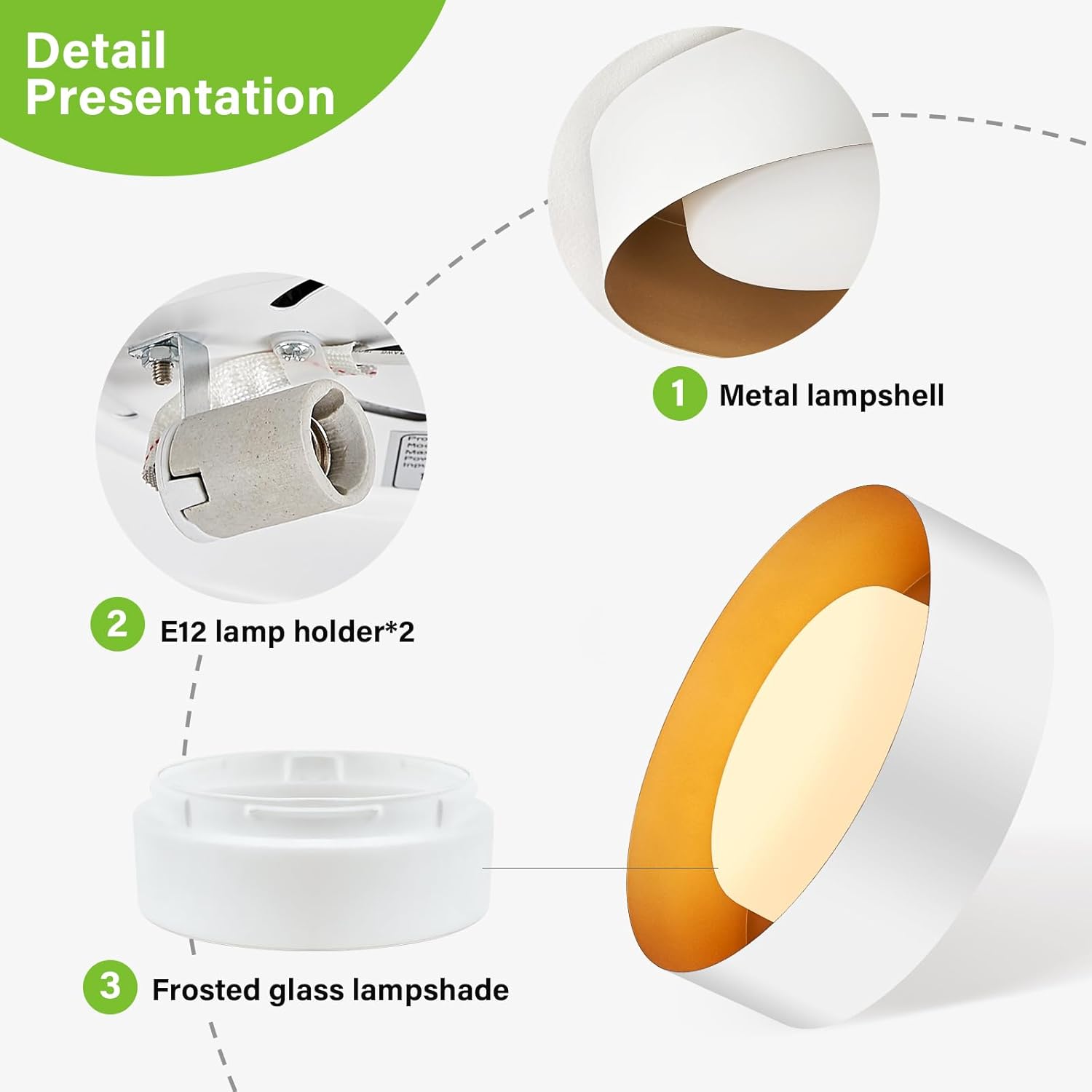 Modern White and Gold Flush Mount Ceiling Lights, Glass Round Ceiling Lighting, Minimalist Drum Close to Ceiling Light Fixtures for Bedroom, Dining Room, Bathroom, Hallways, Living Room