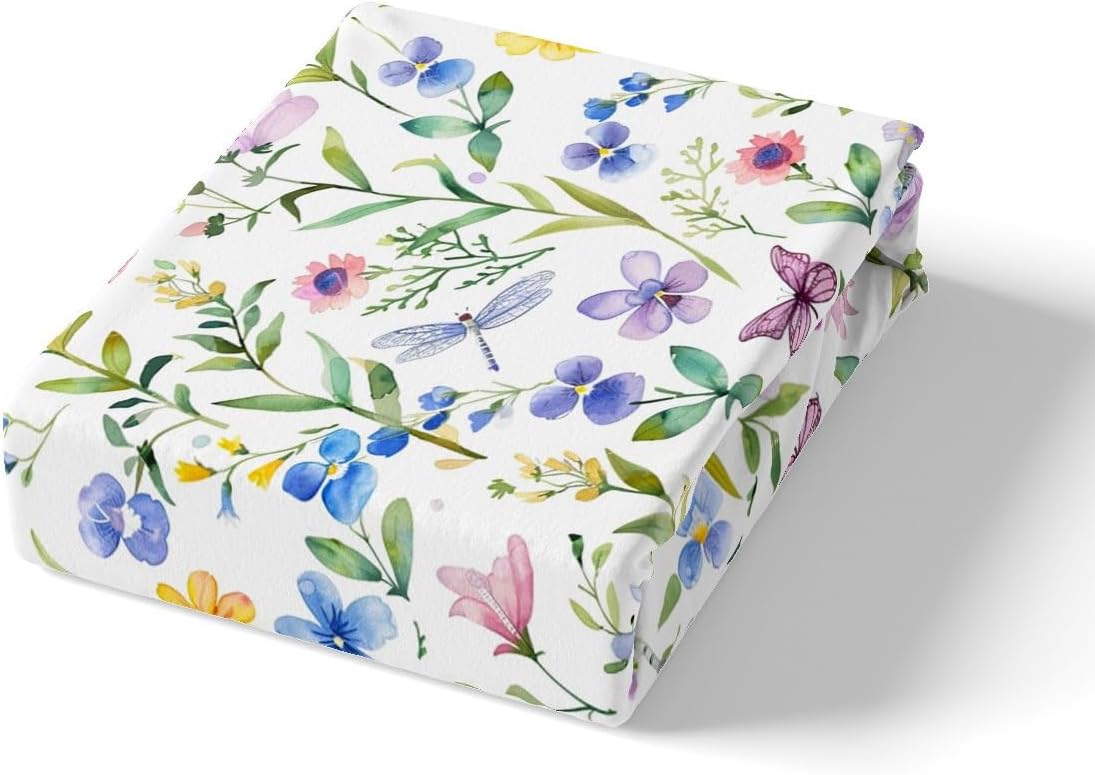 Feelyou Kids Floral Fitted Sheet Twin Size Spring Flowerbed Sheet Set for Boys Girls Room Decor Garden Theme Bedding Set Women Men Bed Cover Deep Pocket,Top Sheet Not Included