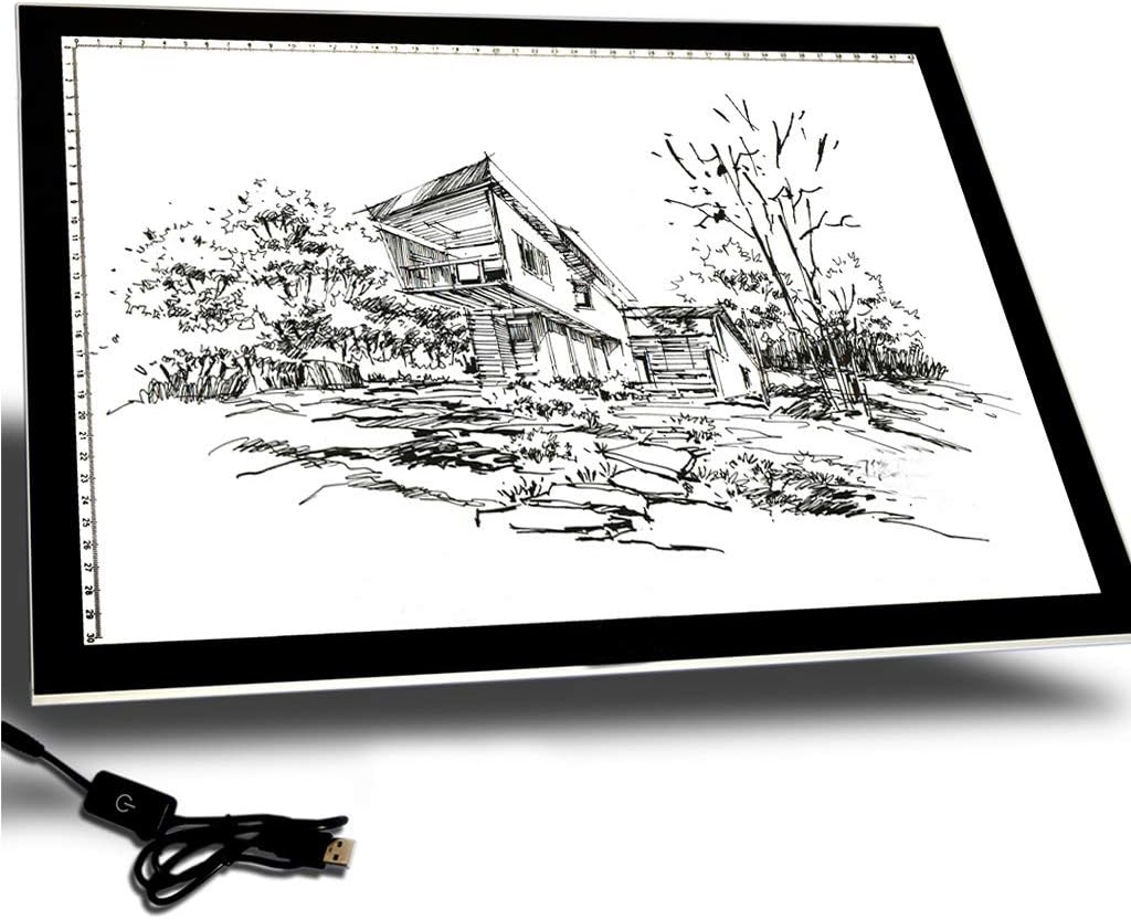 Light Box Portable Led Tracer Dimmable Acrylic Uniform Light Panel Built-in Eye Mask Ultra-Thin Lightbox Drawing with Ruler Diamond Painting Industrial Drawing Artist Ske,A3