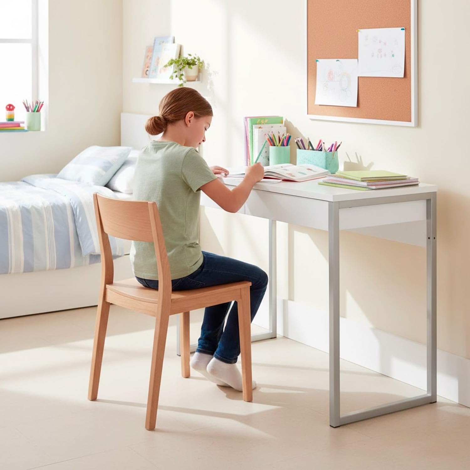 Arreditaly Scrivania Moderna Con 2 Cassetti Design Ribe Minimal Con Gambe In Acciaio Desk Salvaspazio Per Home Office Studio e Cameretta 101.6 × 40 × 76.5 cm Bianco Lucido