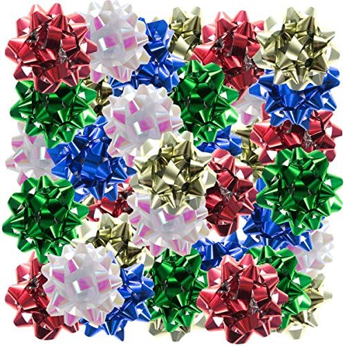 72ct Tiny Gift Wrap Confetti Ribbon Bows Assorted 1” Stick-On Metallic Presents