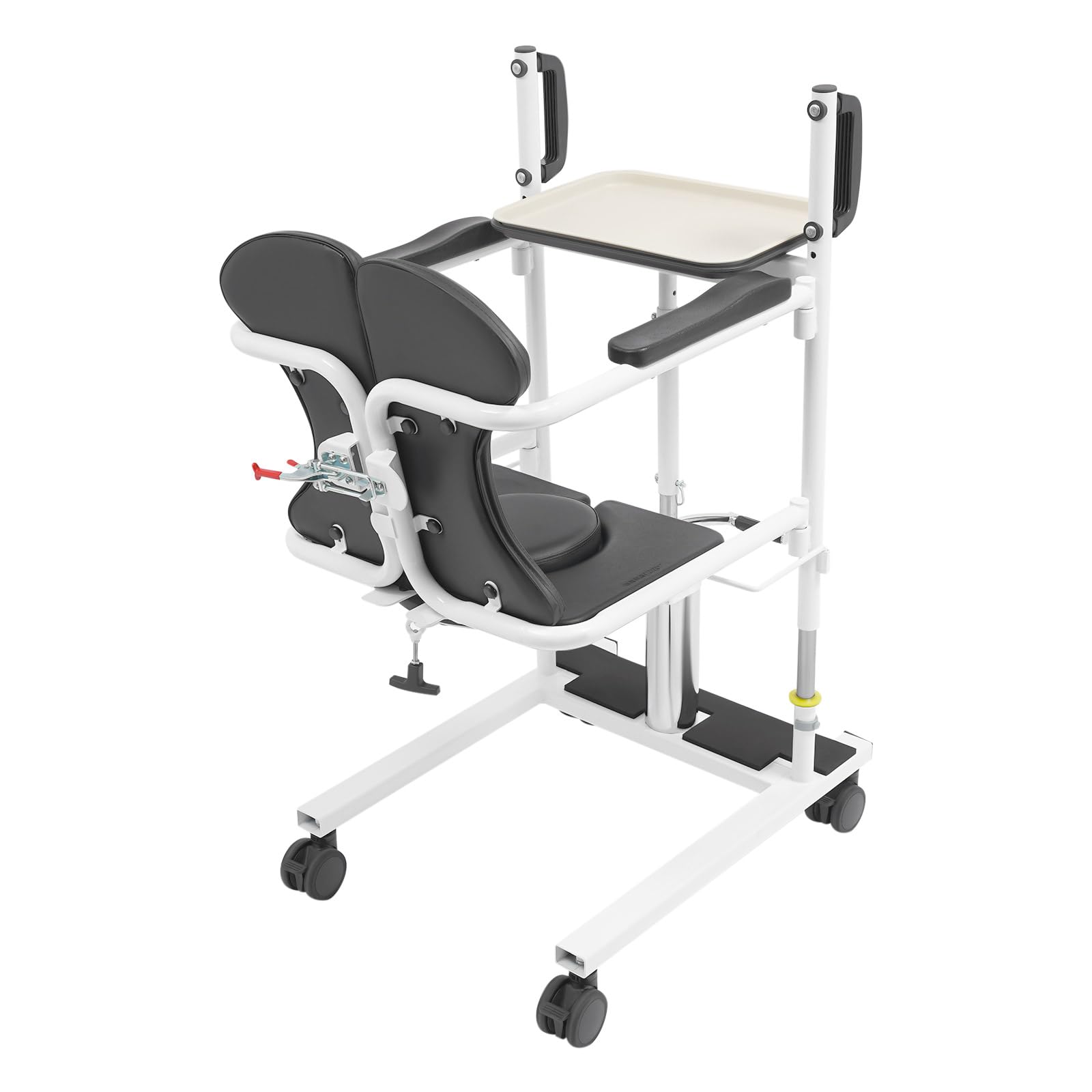 Silla elevadora hidráulica para pacientes 5 en 1, altura ajustable, asiento dividido de 180°, 150 kg, bandeja extraíble con ruedas de freno para personas mayores y discapacitadas, hogar