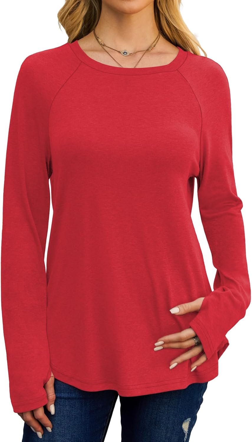 Womens Long Sleeve Tops Crew Neck T Shirts for Women Tunic Tops with Thumb Holes Fall Outfits for Women 2025 - Image 4