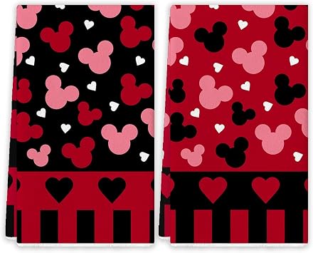 Valentines Day Kitchen Towels Galentines Day Dish Towels Pink Cartoon Mouse Decor Valentines Day Decorations for Home Party