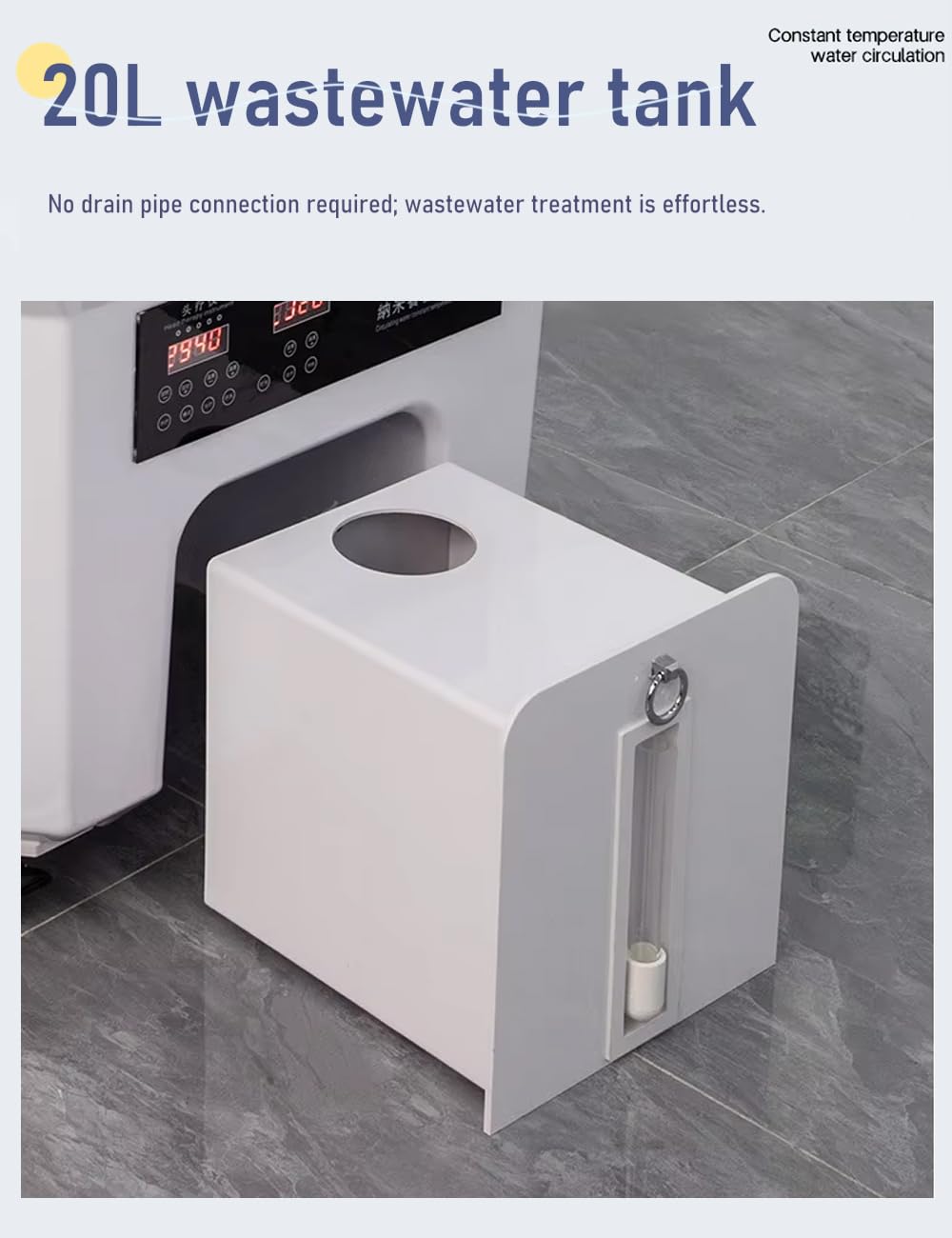 Bewegliches Head Spa Gerät, Haarwaschbecken Mit 60L Wassertank + 20L Abwassertank, 4 Rollen mit Feststellbremse, verstellbarem Kopfkissen, Lichttherapie, geeignet für Spa-Salons, Friseurläden, Weiß