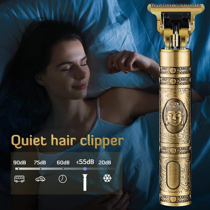 Image of T9 Vintage Professional Hair Trimmer For Men -Golden Body,Cordless,4 Guide Combs,USB Rechargeable,Men'S T9 Golden -Zero Gap Beard & Hair Clipper With Guide Combs & Brush Plastic Gold With mobile holder