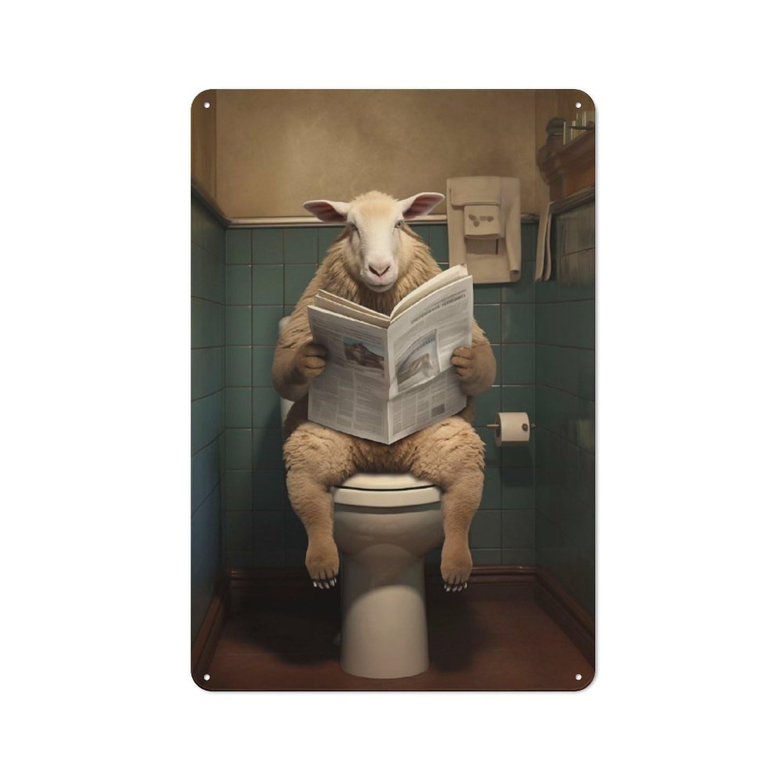 Junmoney Sheep On Toilet Newspaper Retro Metal Wall Decor 30X20cm, Tin Wall Sign For Home, Shop, Pub Or Studio Wall, Personal Accent For Everyday Walls