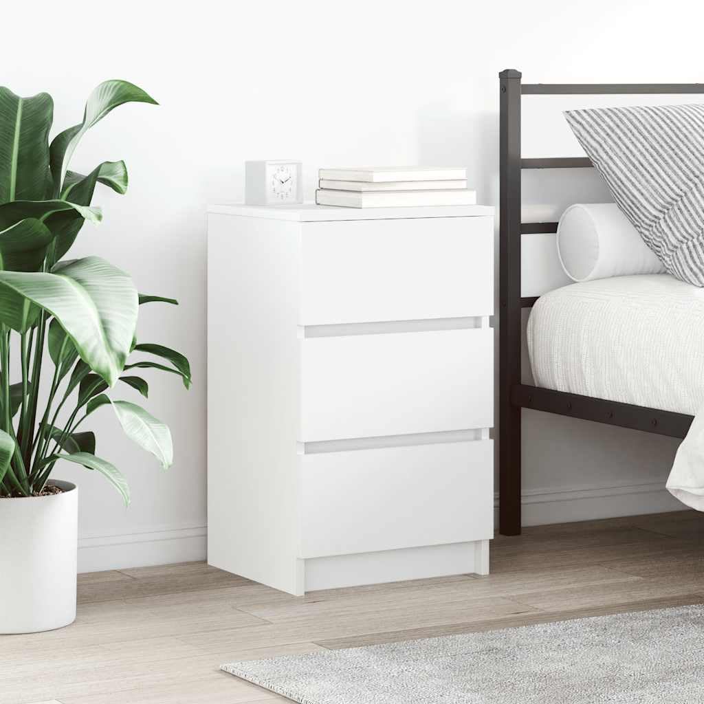 vidaXL Table de Chevet avec 3 tiroirs Blanc 39x35x65 cm, Table d'appoint, Armoire de lit, Table d'appoint pour la Chambre, Table de Nuit, Table de lit