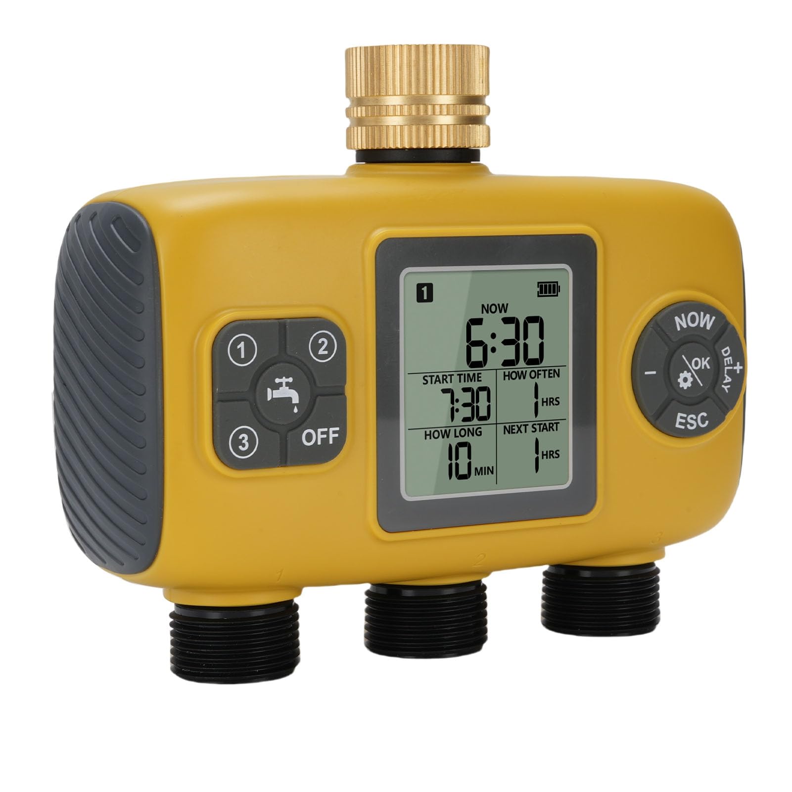 Timer per irrigatore a 3 uscite con ingresso in ottone, timer programmabile per tubo con ritardo pioggia e controller manuale di irrigazione automatica per cortile e prato