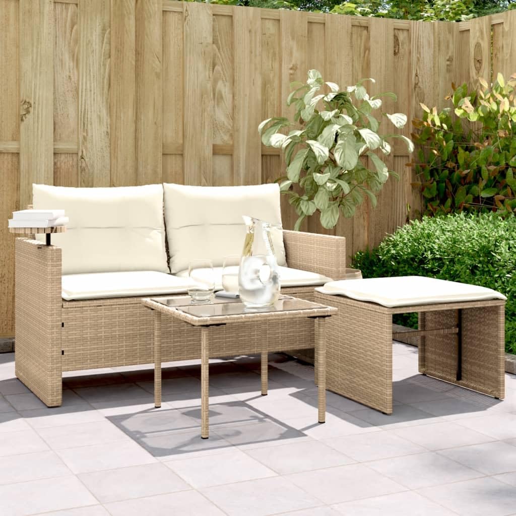 Salon De Jardin 4 Pièces En Résine Tressée Beige - Canapé + Coussins - Marque VidaXL - Neuf