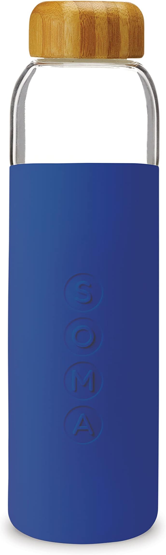Glass Water Bottle with Non-Slip Silicone Handle & Sleeve, Natural Bamboo Screw Cap, and Leak-Proof Design - Reusable, Refillable, BPA-Free, Eco-Friendly Alternative - Sapphire, 480 ml