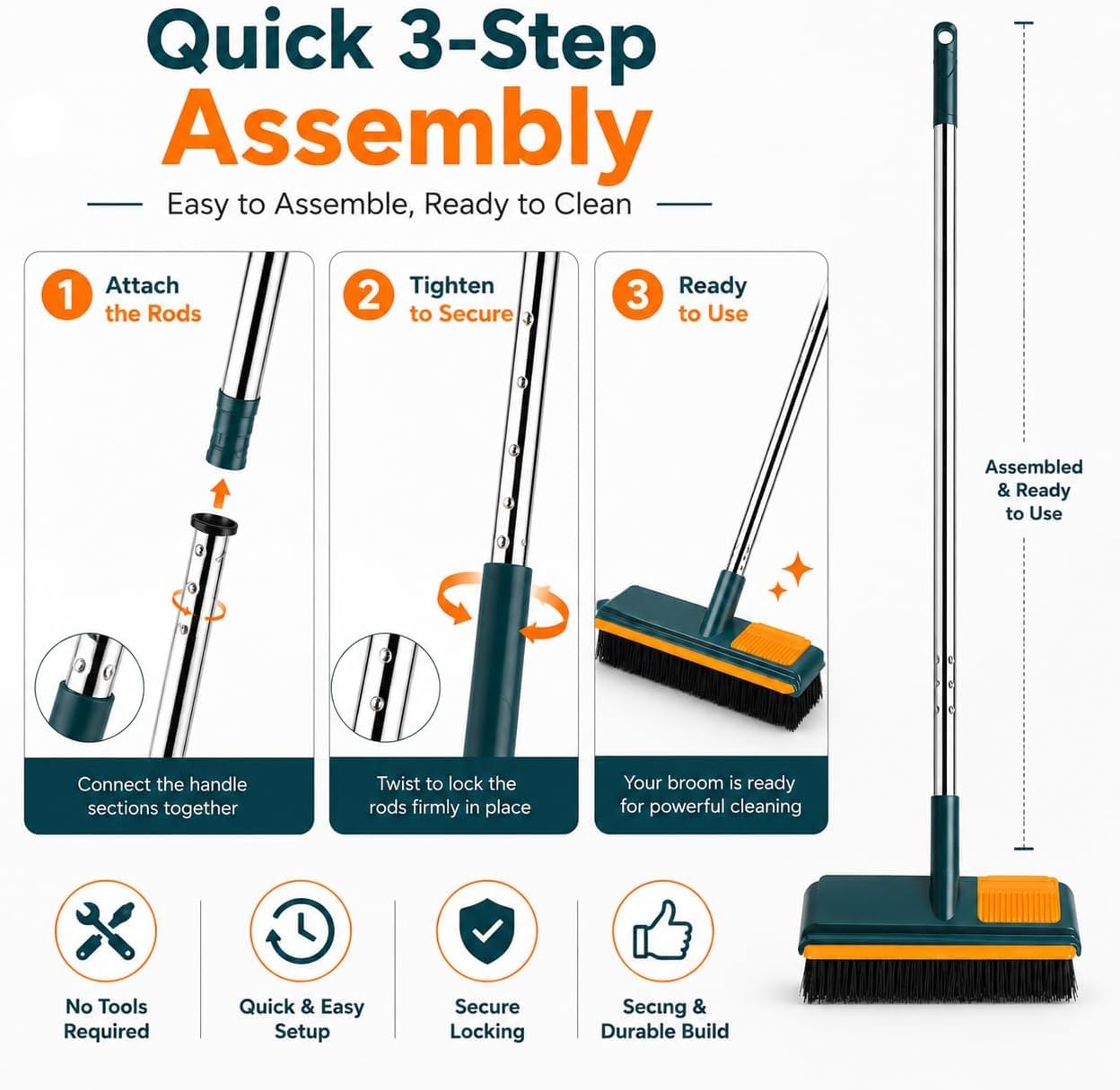 Milton Bathroom Brush Figment 3-in-1 Cleaning with Wiper - Long Handle 180° Rotate Toilet Brush Bathroom Tiles Cleaning, Wiper Floor Scrub for Kitchen Accessories 2