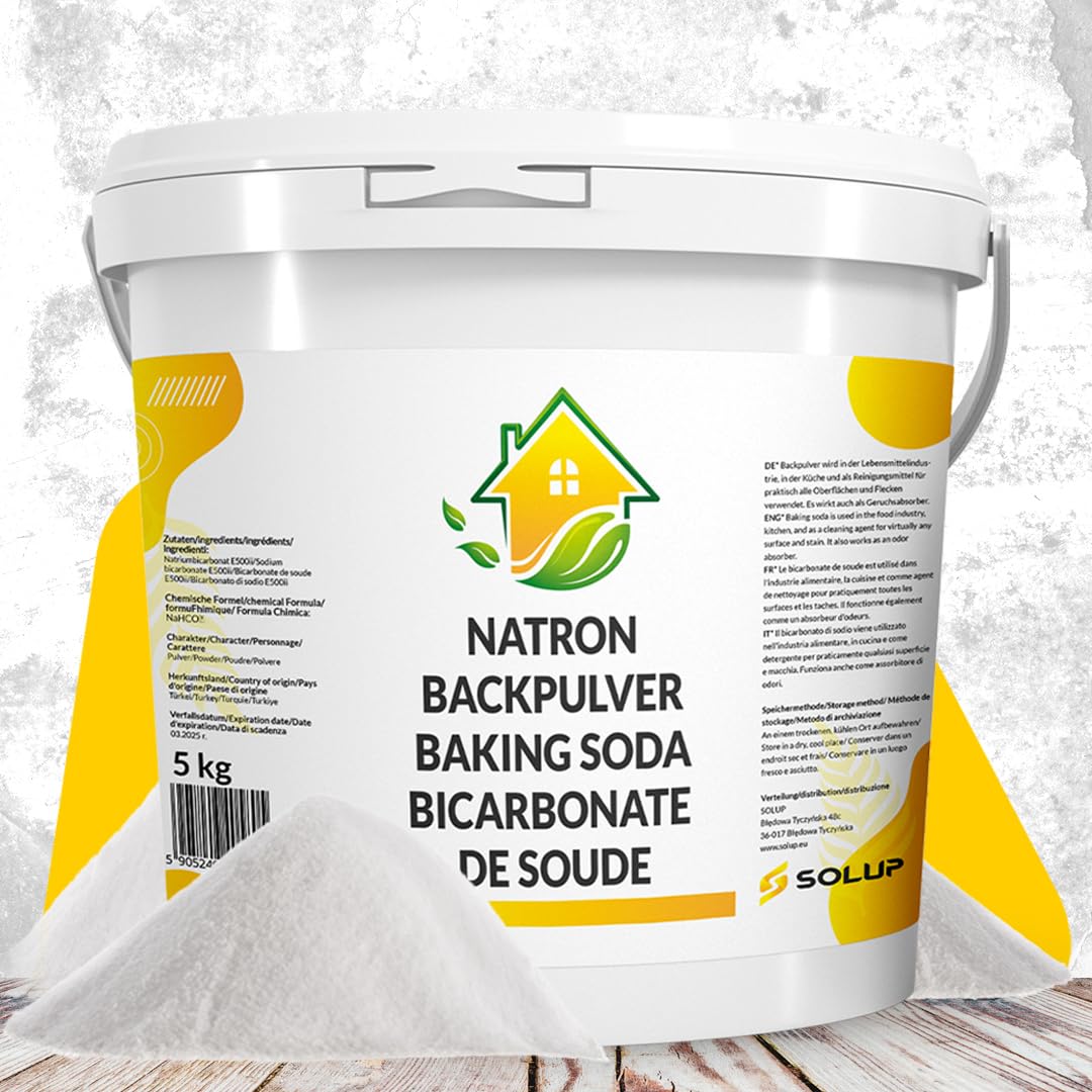 SOLUP Natron Pulver 5 kg Eimer | Lebensmittelqualität E500ii NaHCO3 | Natriumbicarbonat 99% | vegan ohne Zusätze | HACCP Werk | Vorratseimer wiederverschließbar | CAS 144-55-8