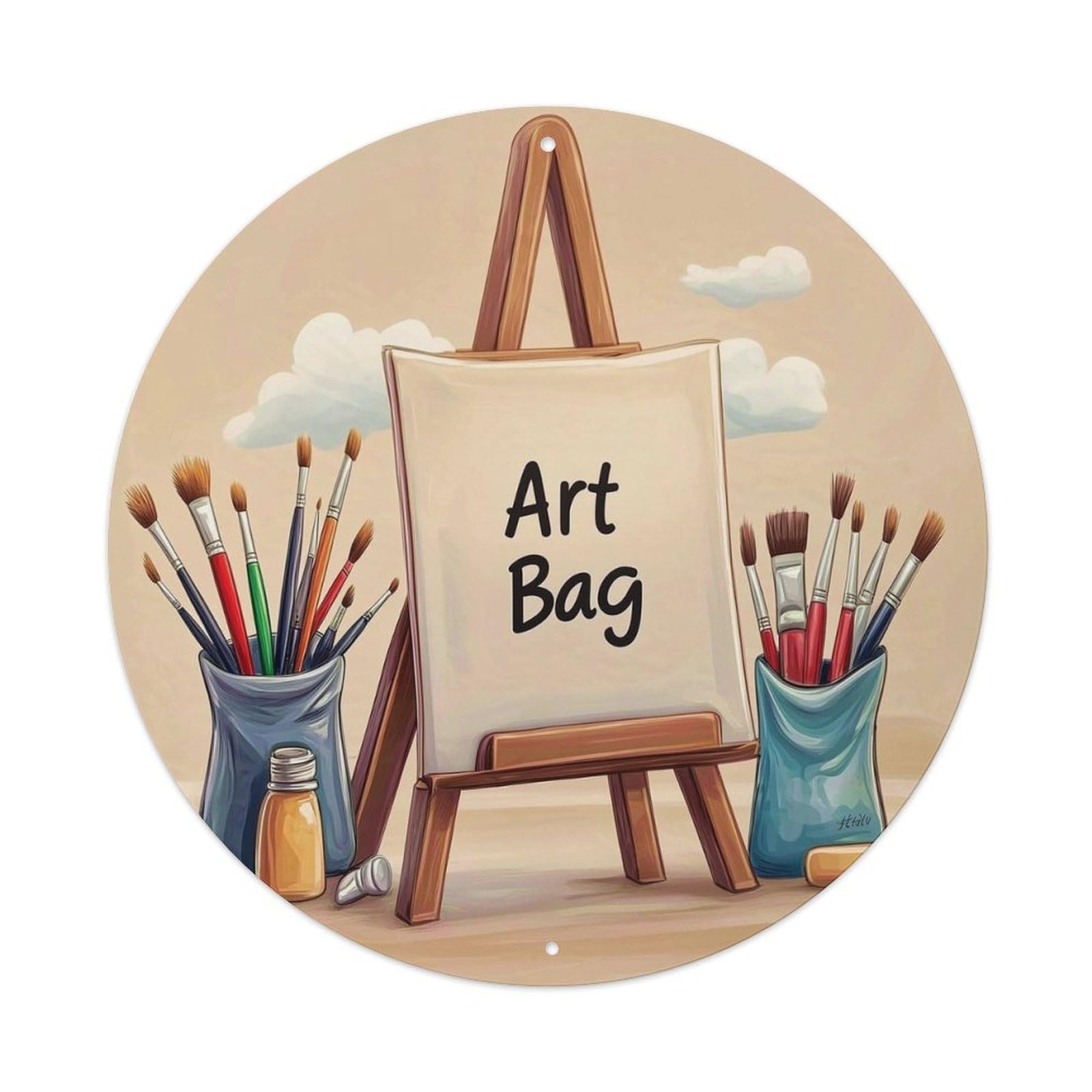 Art Bag Canvas Easel Paintbrushes Metal Tin Sign Plaque