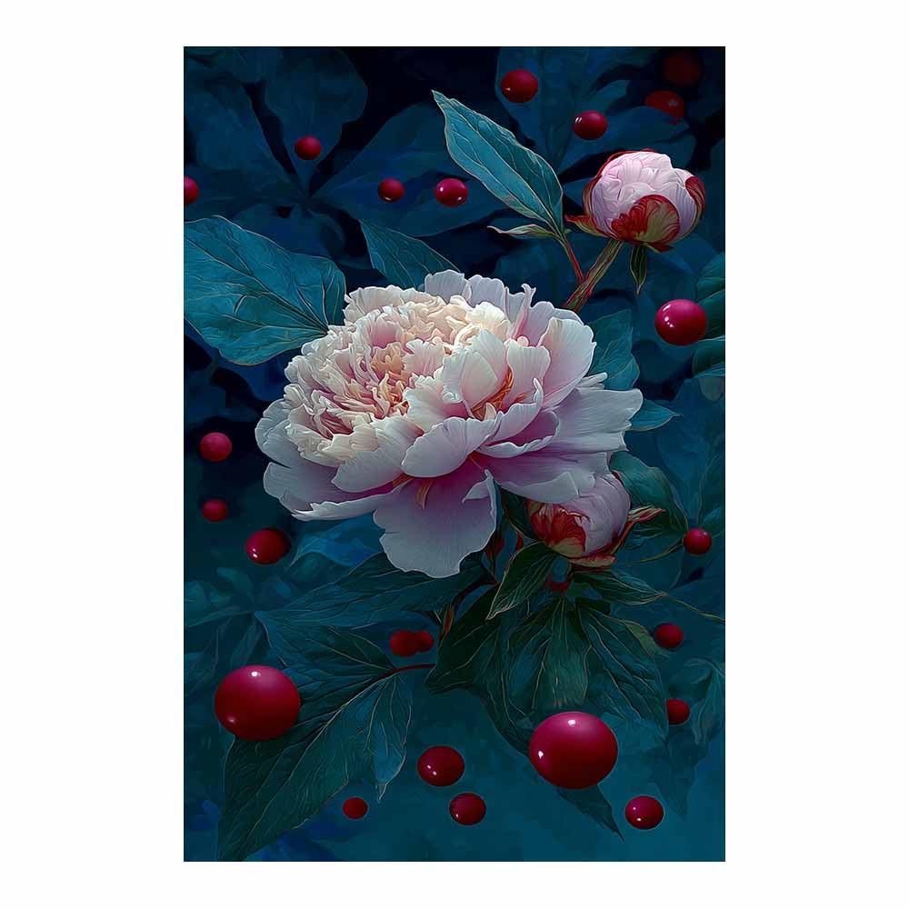 Hoqiu Multicolor Plant Poster Whites Peony Withs Berries Modern Canvas Wall Art, Decorative Paintings, Canvas Painting Wall Art For Home Decor.(Multicolor)-70X100cm Unframed