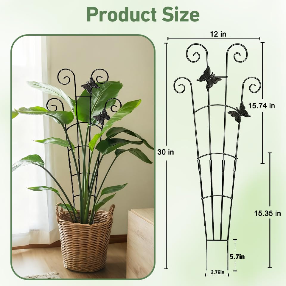 Image of 30in Plant Trellis for Potted Plants Indoor, Butterfly Adorned