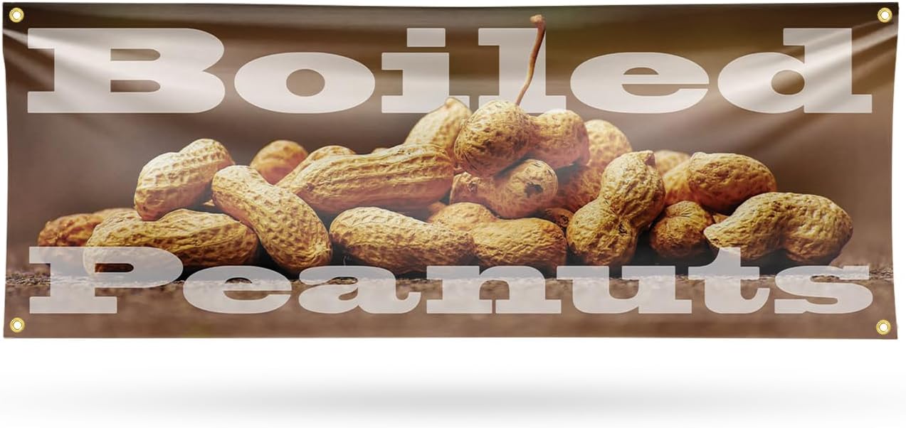 Boiled Peanuts Banner Sign 18 Inch x 48 Inch | 13 oz Vinyl with Metal Grommets | Heavy-Duty Single-Sided Outdoor Durable Printed High-Quality Weatherproof | Made in the USA