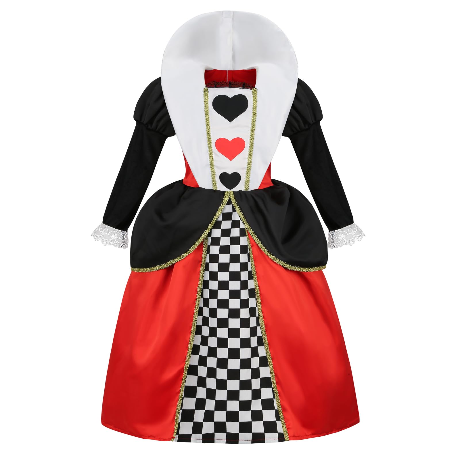 DELIVESS Queen of Hearts Costume for Girls,Fancy Dress Red Queen Costume for Halloween Christmas Role Play (Red,Large)