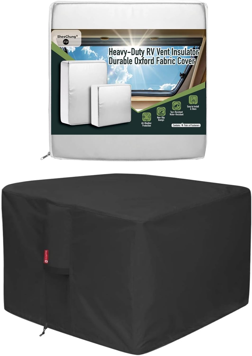 SheeChung RV Vent Insulator, 14″x14″x3″ RV Skylight Cover with Reflective Surface | Energy Saving & Fire Pit Cover Square 48"L x 48"W x 29"H,Waterproof Heavy Duty 600D Tear Resistant Patio Cover