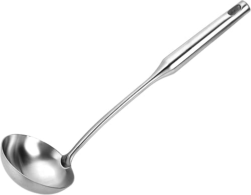 TBWHL Cucharón de Sopa de Metal 34 cm de Acero Inoxidable 304 con Mango Largo - Cucharón de Cocina Profesional con Mango Ergonómico y Equilibrio