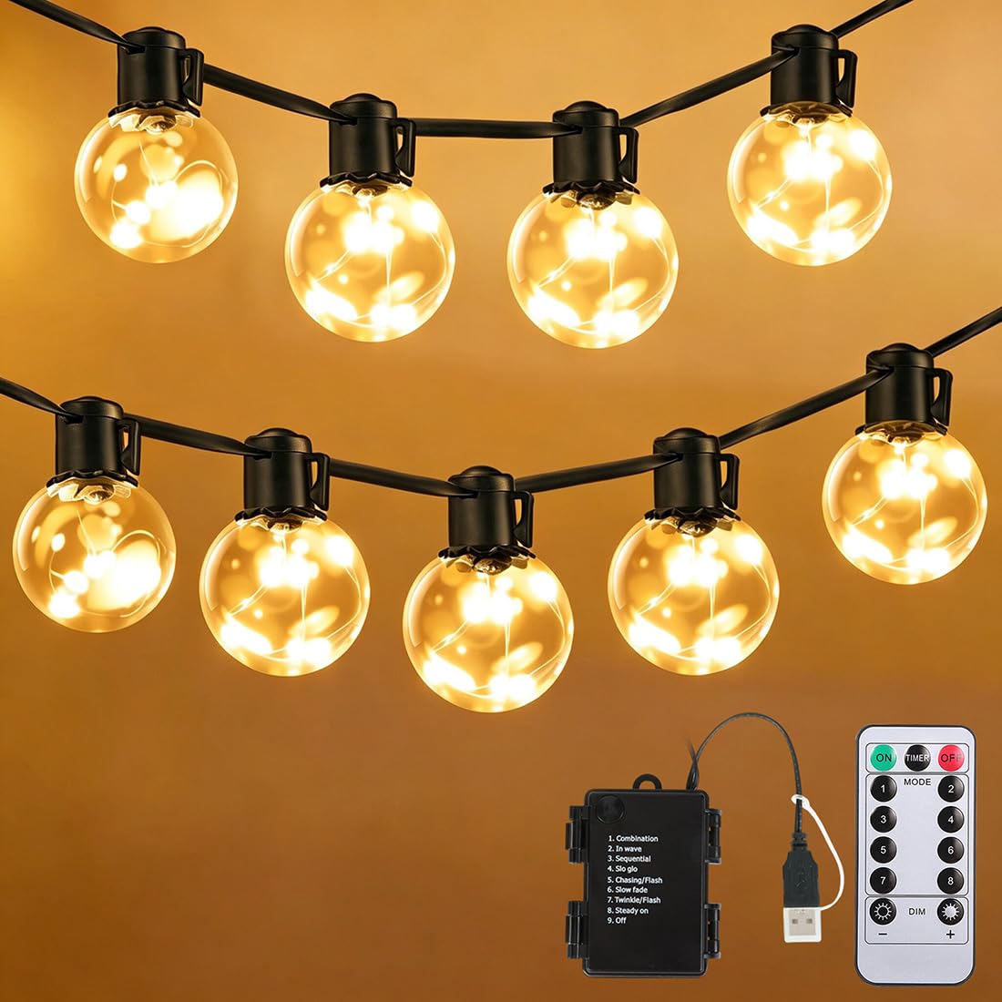 KepStars 30ft G40 Battery Operated Patio Lights