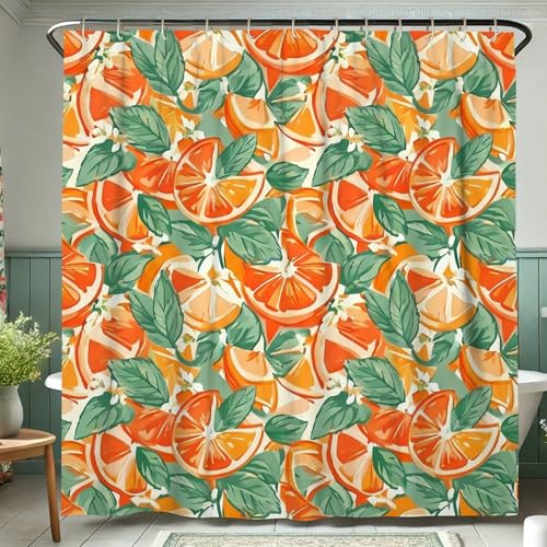 Rideaux de douche orange pour baignoire d'appartement moderne