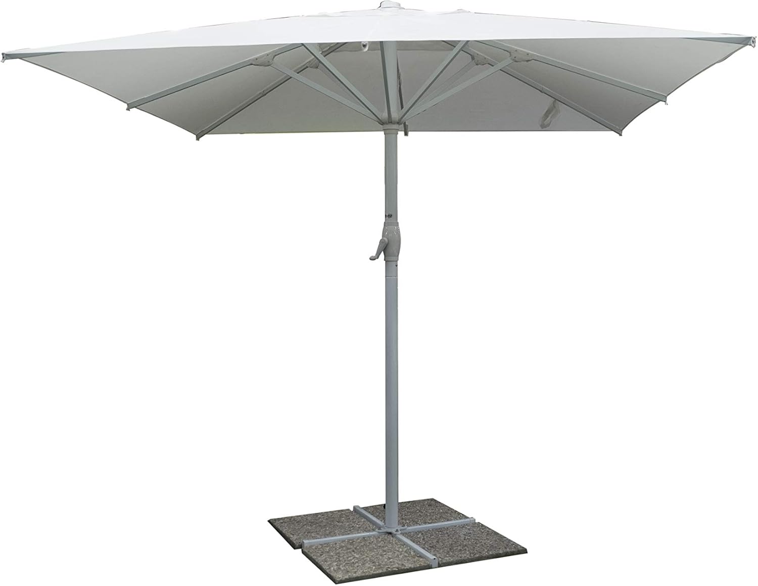 Sombrilla de jardín blanca 3 x 3 m x 2,9 h m cuadrada, estructura de aluminio con manivela, lona de cobertura de poliéster 250 g/m2 para exteriores, decoración de piscina, cenador, terraza, bar, hotel