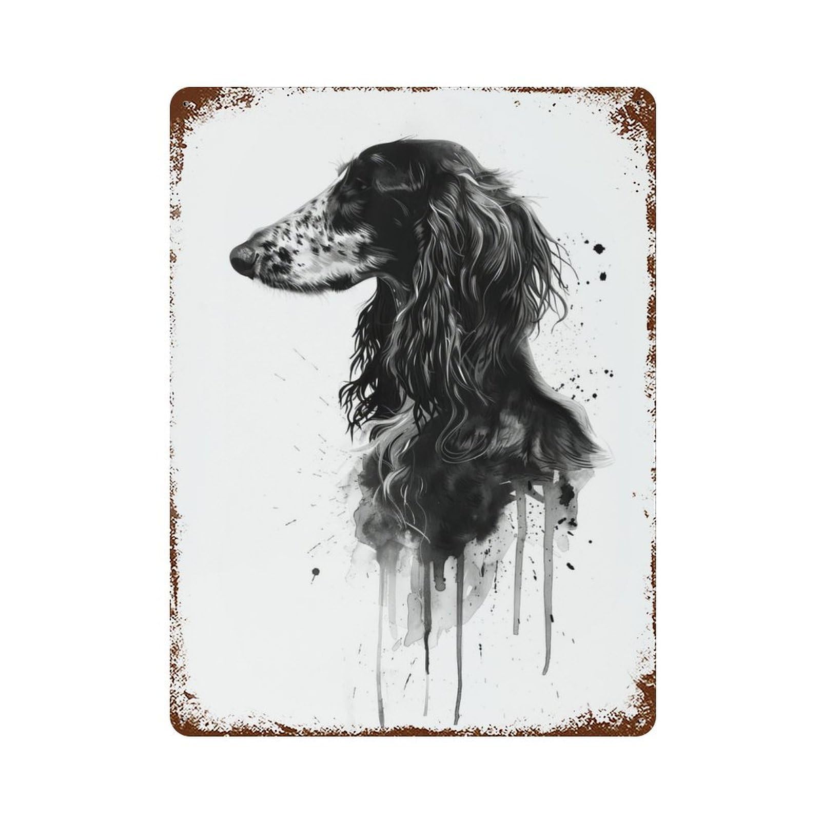 Rust Effect Afghan Hound Watercolor Weathered Tin Sign 15.7"x11.8", Farmhouse Wall Decor for Farmhouse, Kitchen And Entryway Decor