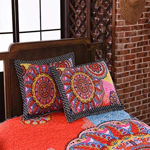 Lamejor Quilt Set Queen Size Boho 3-Piece Bedspread Coverlet Set Lightweight Mandala Pattern Reversible Microfiber Multicolor #TOP4