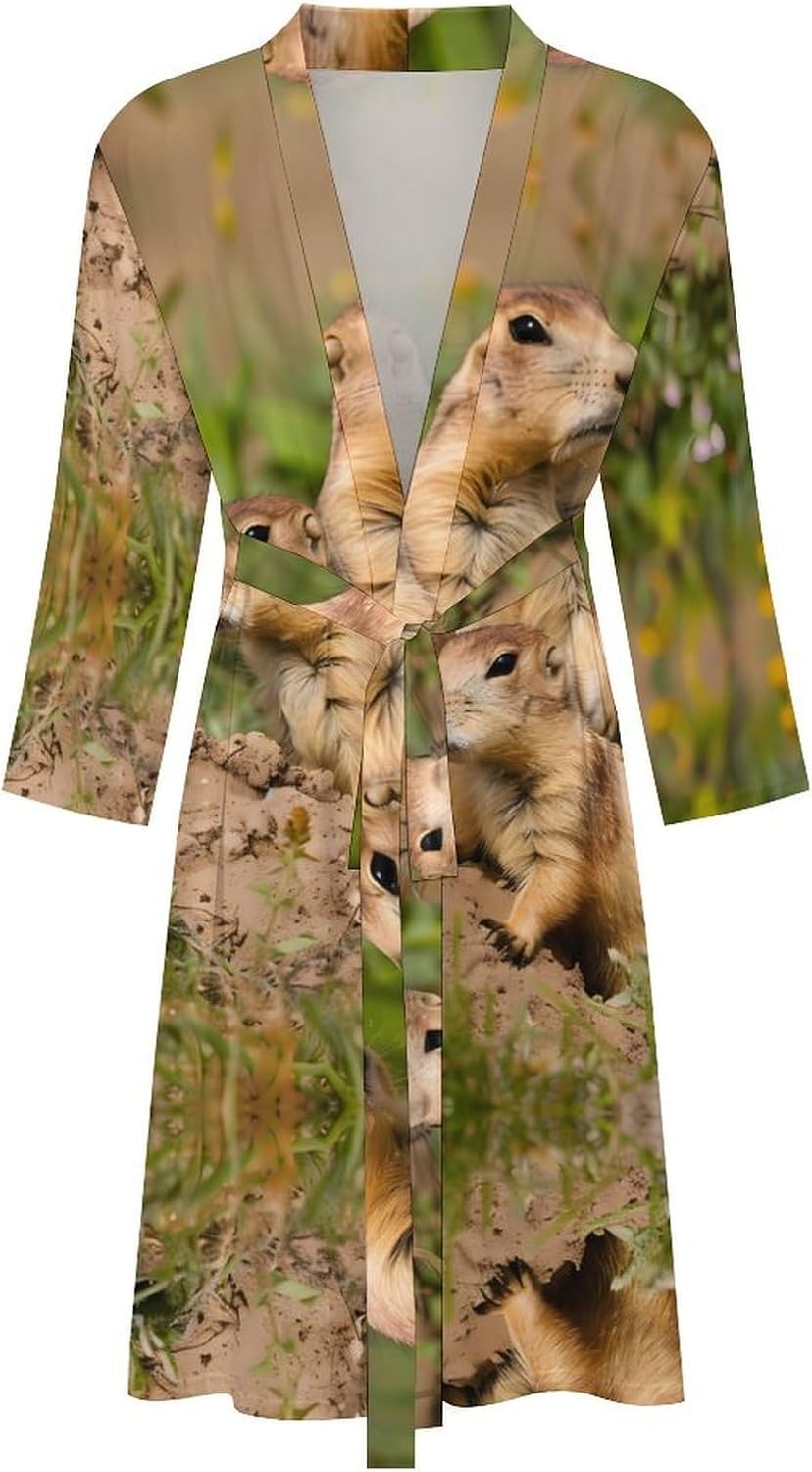 Cute Prairie Dogs Funny Men's Robe Soft Lightweight Bathrobe Long-sleeve Spa Robes