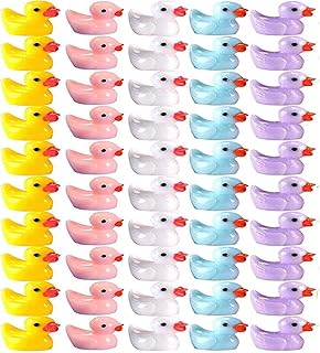 Jindizi Mini Resin Ducks for Crafts, 60pcs Colorful Tiny Miniature Ducks, Figures Tiny Duck Accessories for Aquarium Garden Landscape Dollhouse Ornament Potted Decorations DIY Colors