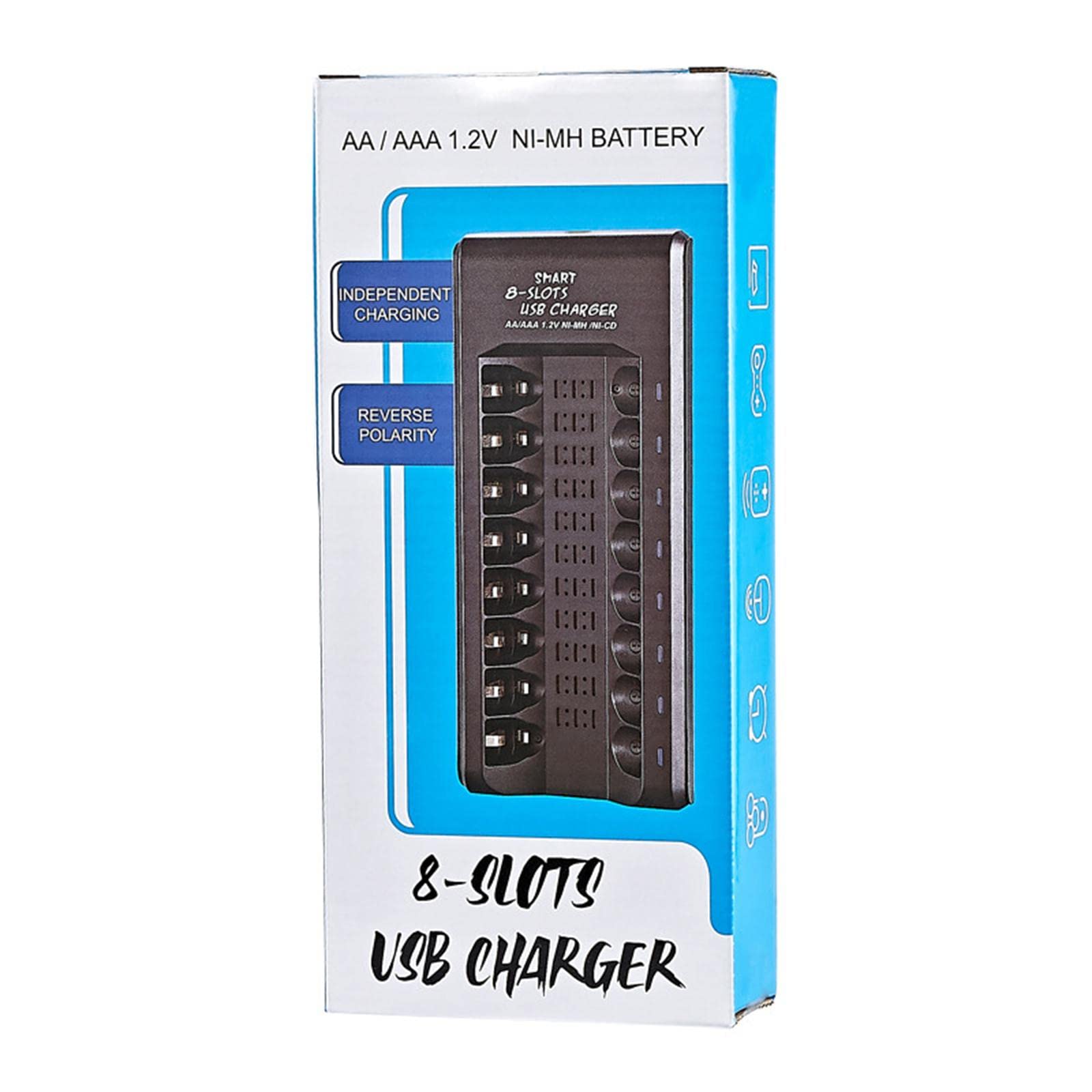 Lot de 5 chargeurs USB rechargeables à 8 emplacements 1,2 V Ni-MH AA/AAA - Facile à transporter