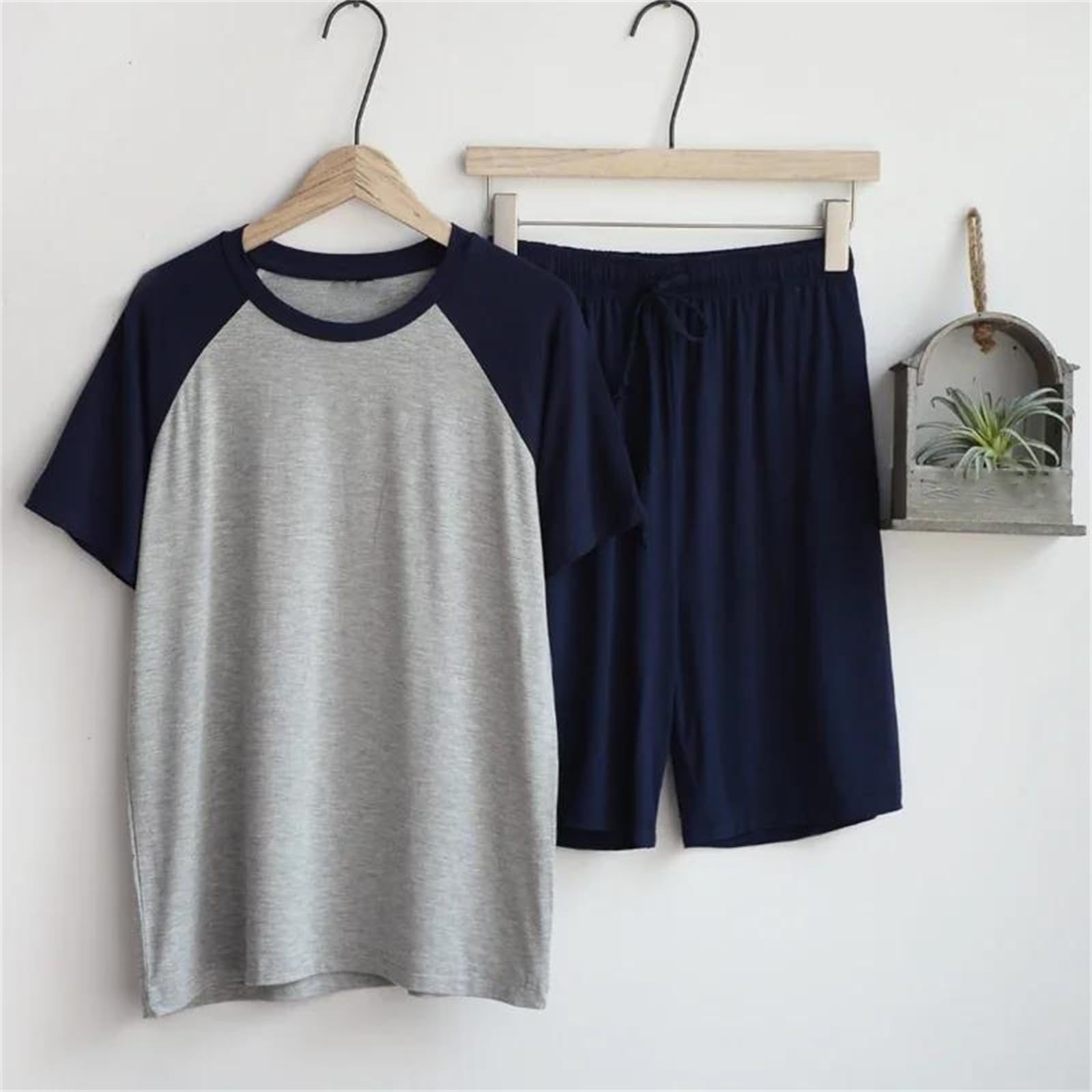 Lmtossey Pijama de verano modal para sección delgada, pantalones cortos sueltos de manga corta, se pueden llevar fuera del hogar