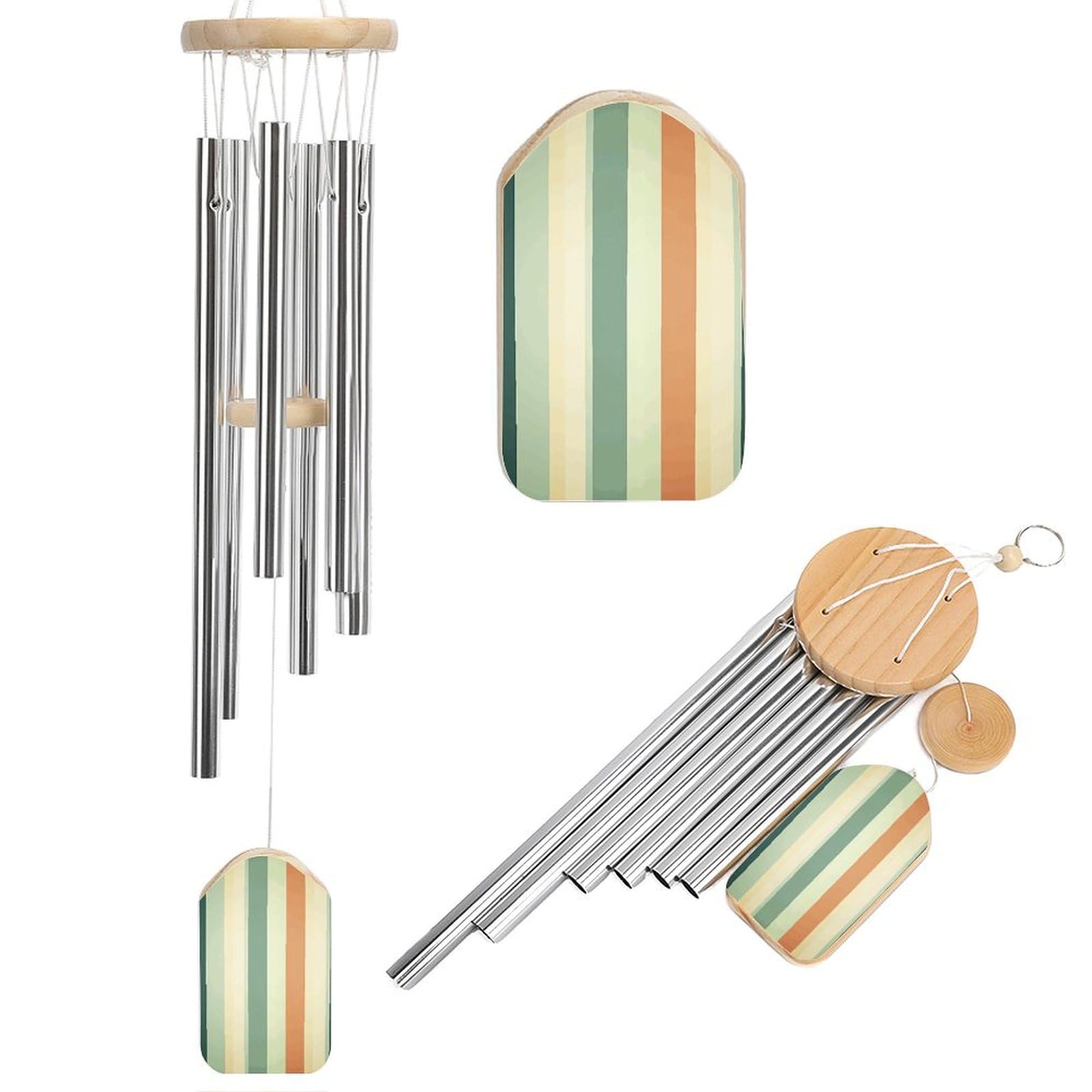 Outdoor Wind Chimes, Retro Striped Printed Wind Chimes,Simple Wind Chimes,Curtain Wind Chimes for Home Decoration