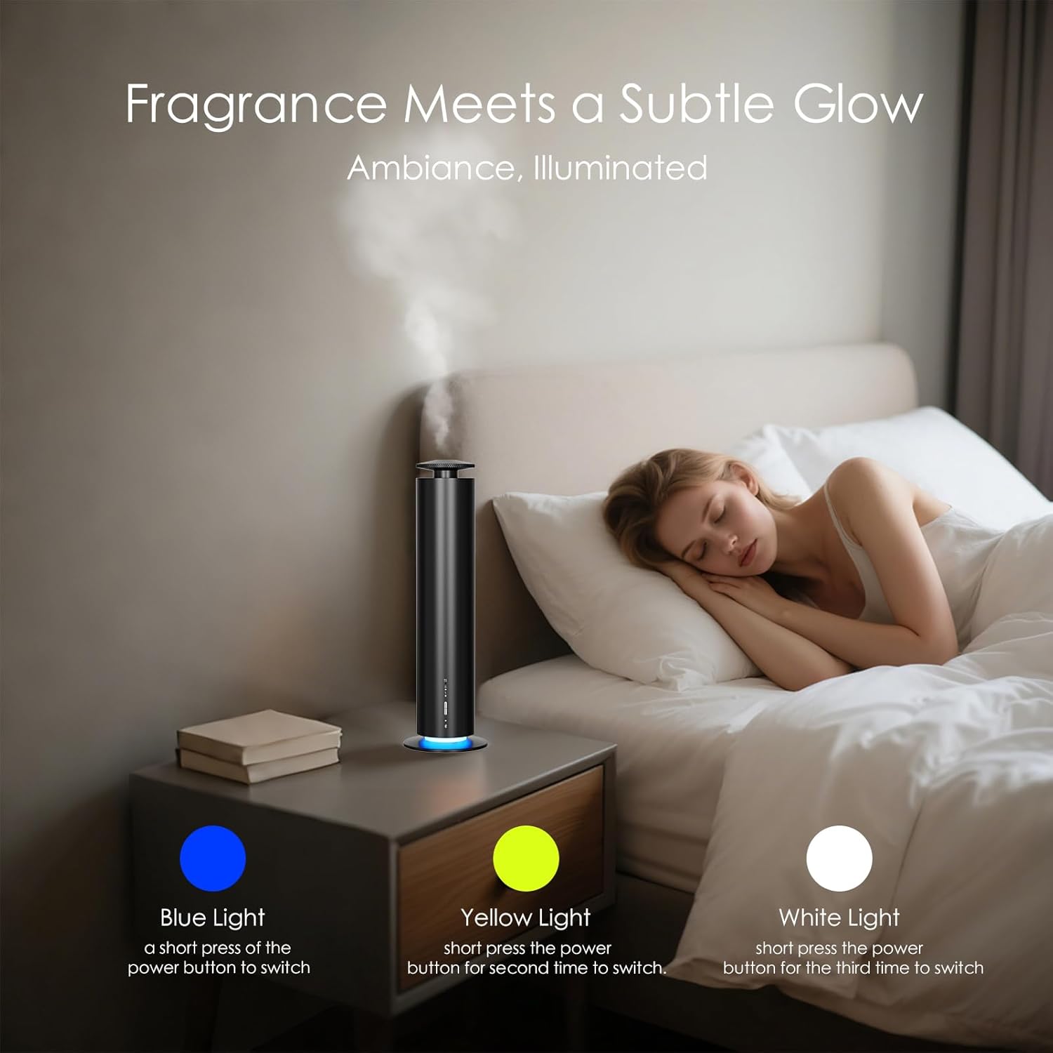 Waterless Essential Oil Diffuser, Long Lasting Aromatherapy Scent Diffuser for Home with Light Mode, 1500 Sq. Ft Coverage Quiet Oil Diffusers for Bedroom, Office, Included 5 Scent Oils(3.3OZ), Black