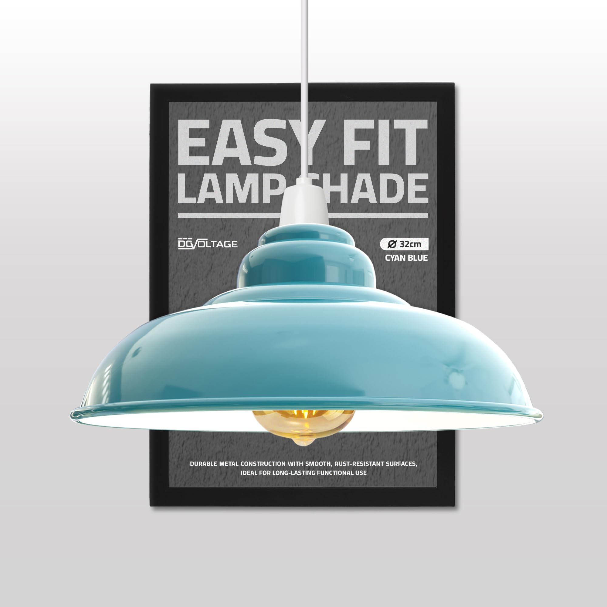 Modern Painted Ceiling Light Shade, Industrial Metal Lamp Shades, Non Electric Bulb Guard Vintage Lampshade for Kitchen, Living Room, Bedroom (Cyan Blue) โ image 1