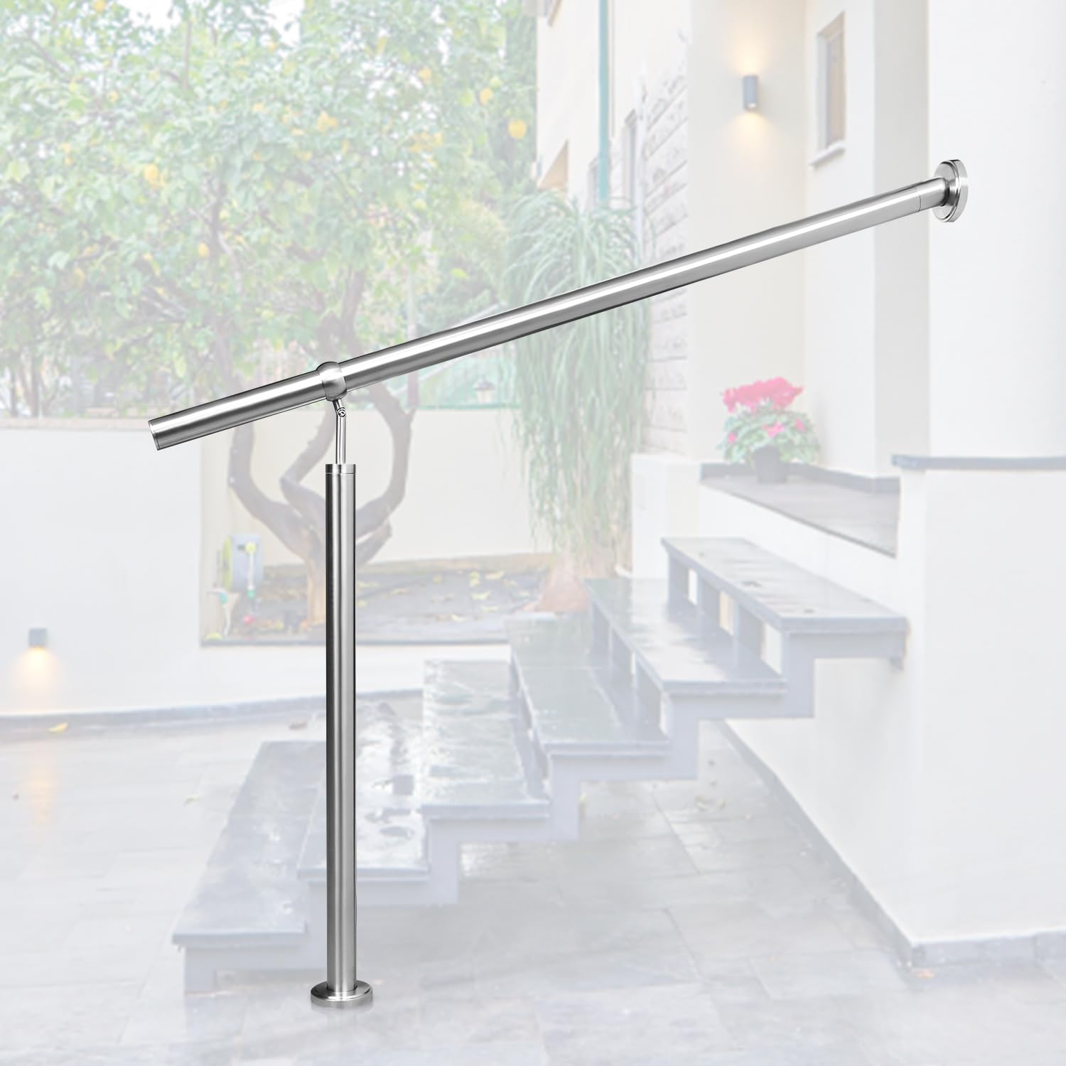 Fiqops Pasamanos de acero inoxidable, barandilla de escalera exterior, ángulo de Einstellba, barandilla de entrada 160 cm, pasamanos para escaleras interiores y exteriores, barandilla de acero