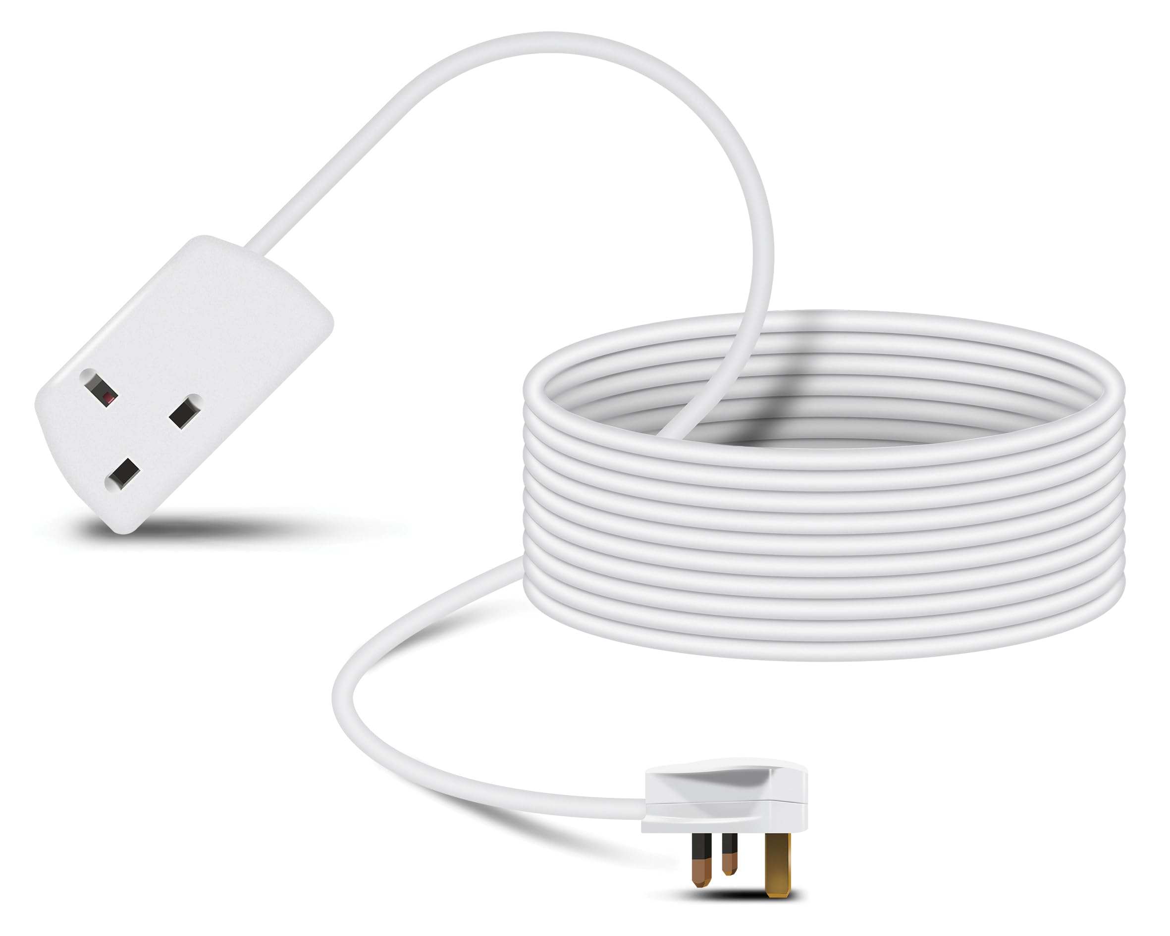 Eagle Single Gang Mains Power 13A Extension Socket to 13A UK Plug Lead Cable, British Standards BS1363 20m White