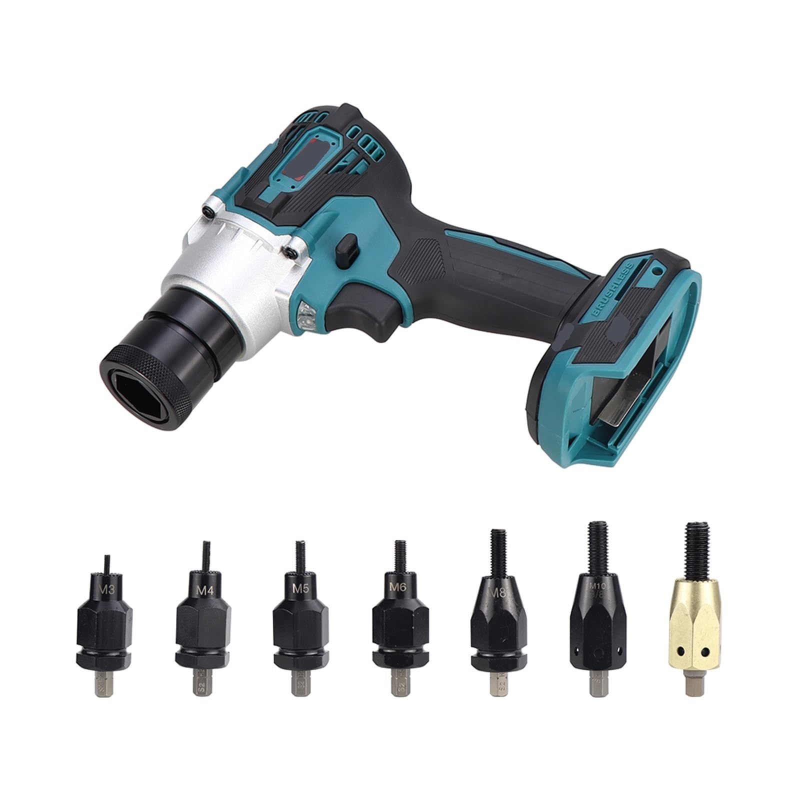 Pistola remachadora eléctrica de Metal sin batería, pistola for tuercas de remaches automática recargable, herramienta de remachado, cabeza de tuerca M3-M12(Gun n M10)