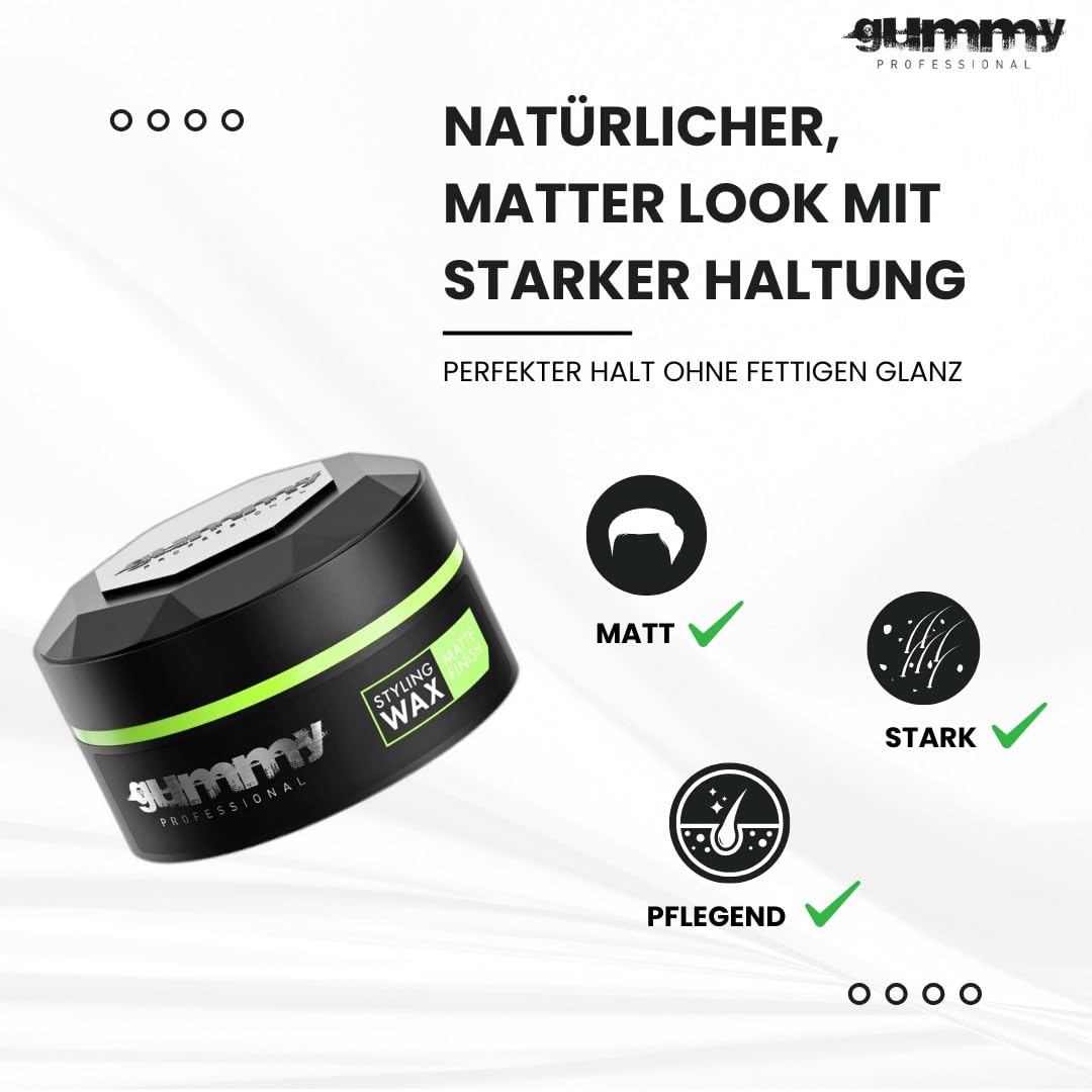 Gummy Professional Matt Finish Styling Wachs 3x 150 ml – Mattes Haarwachs mit starkem Halt – Styling Wax ohne Alkohol für Männer & Frauen mit Vitamin E