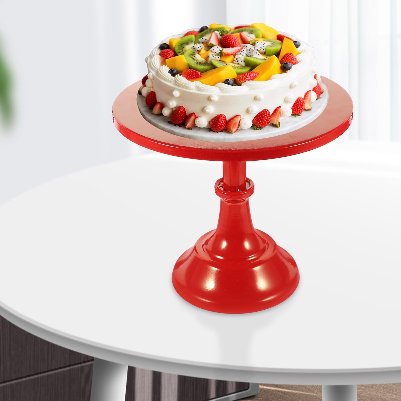 Alzata per Torta in Ferro Piatto Alto Rosso Vassoio per Dessert e Frutta Adatto a Bancarelle di Dolci e Buffet